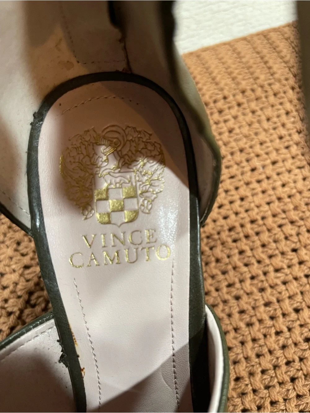 Vince Camuto Olive Green Peep-Toe Wedge Sandals with Buckle
